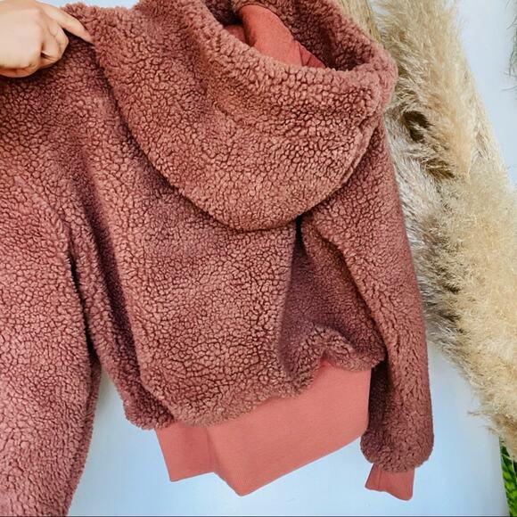 FABLETICS Rust Brown Toffee Summit Sherpa Jacket Zip Up Hoodie Sweatshirt XL Alo - Picture 7 of 9